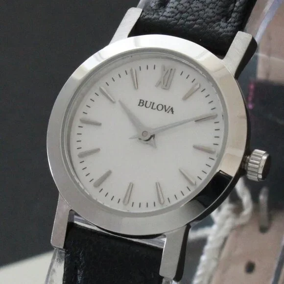 Bulova Ladies Dress Watch Two Hander Silver Dial Black Leather Strap 24mm - Picture 10 of 13